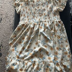 SHEIN Cream and Blue Floral Kids Dress